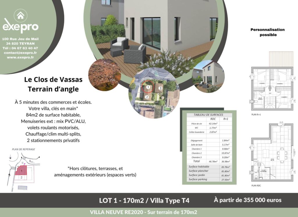 villa neuve t4 de 84m² avec terrain de 170m² villeneuve les maguelone